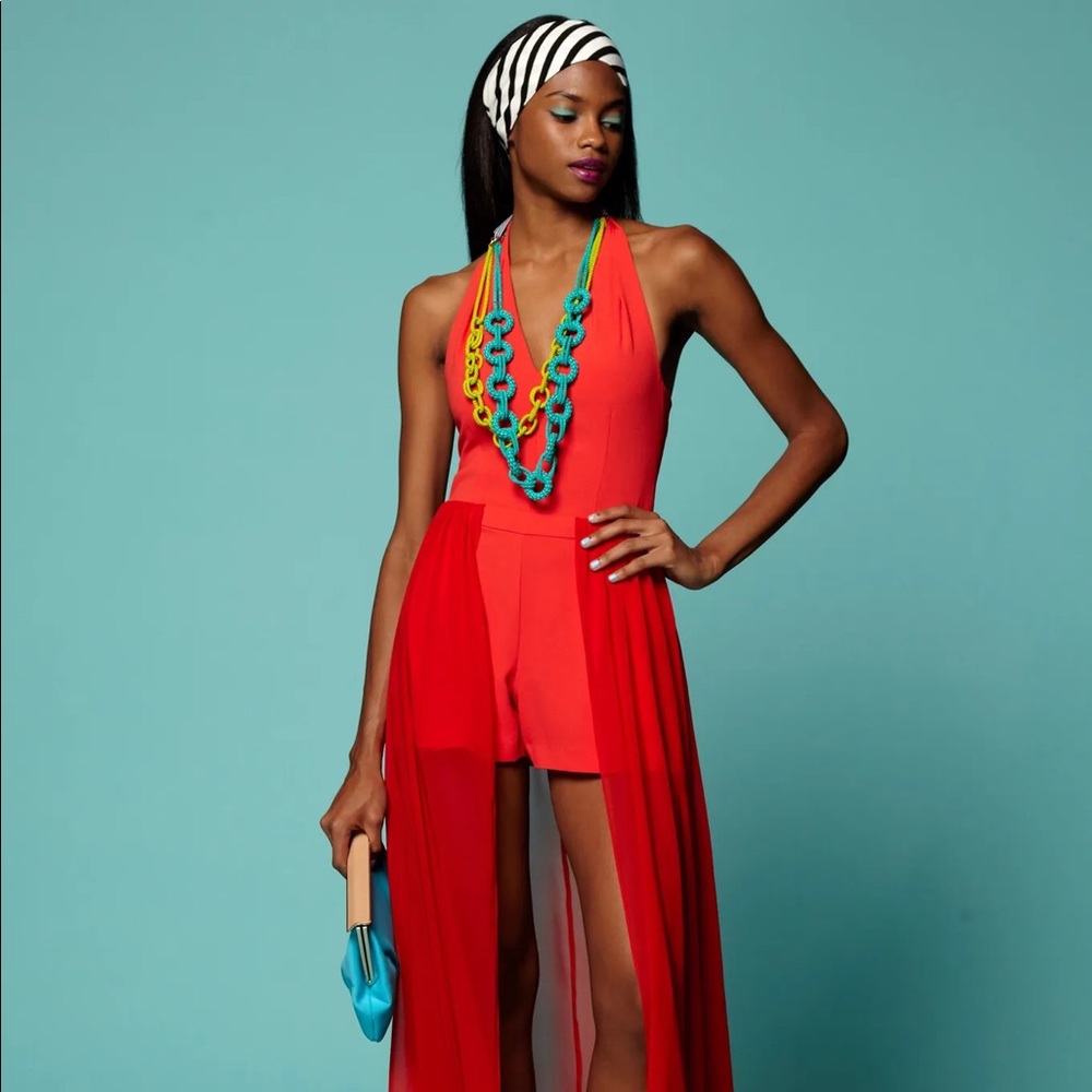 TRINA TURK Red Orange Long Dress Size 2 S XS